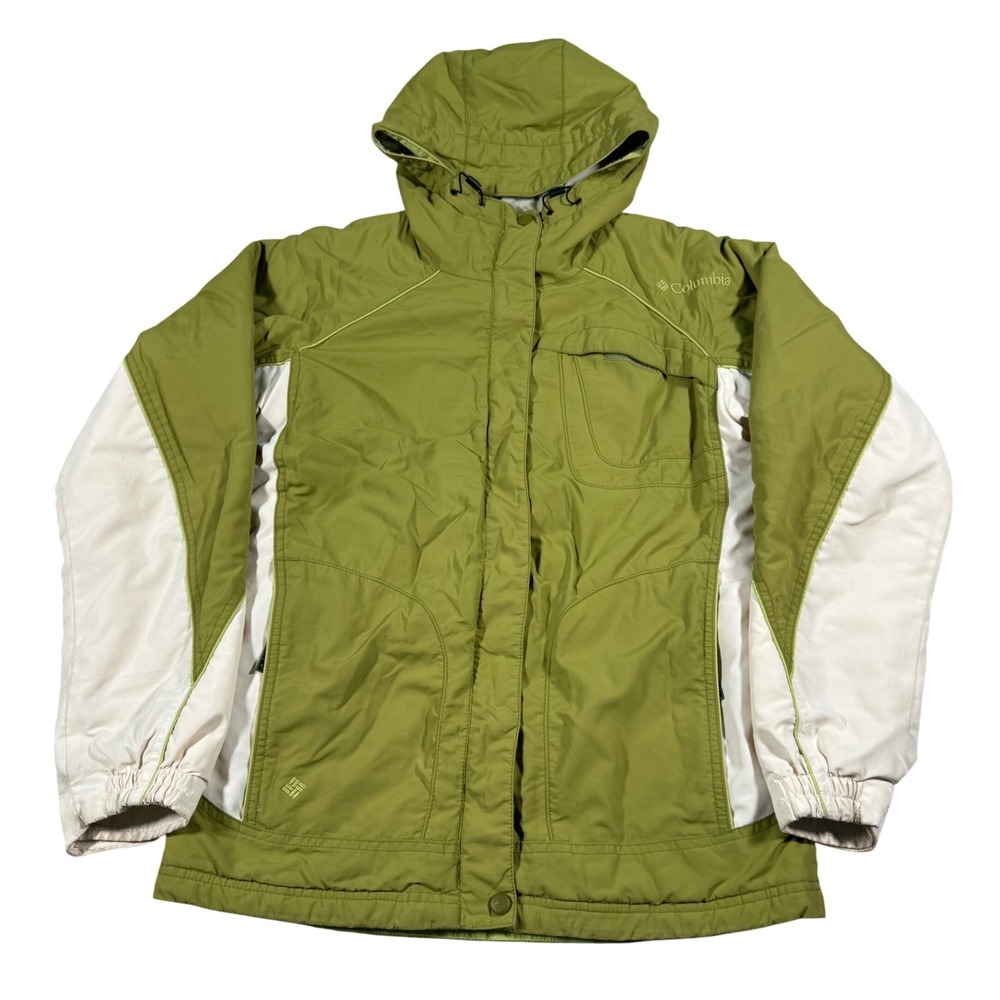 Columbia Winter Jacket Womens Small Green Colorblock Fleece Lined Hooded Sporty